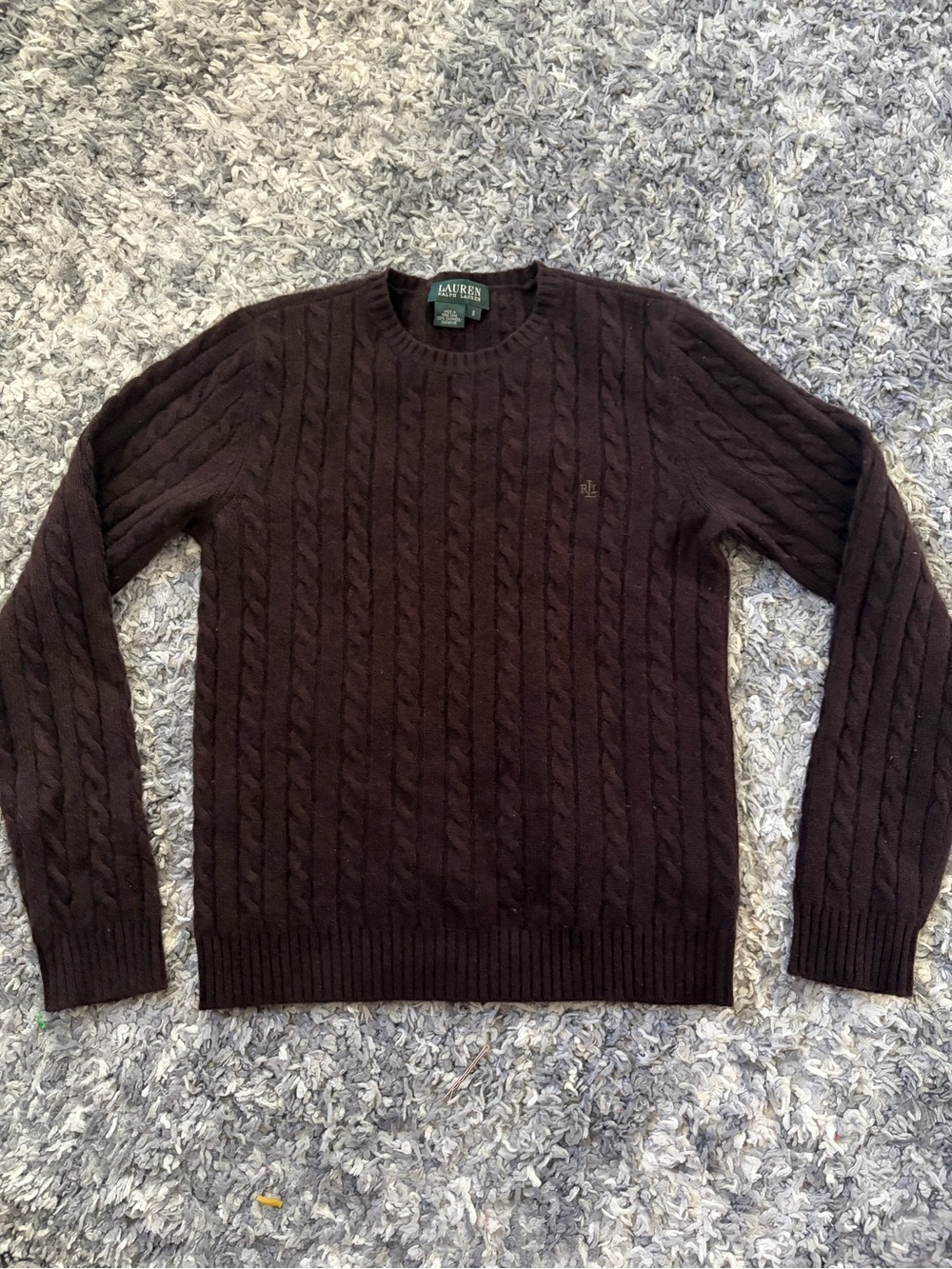 LAUREN Ralph Lauren Cashmere Brown Cable Knit Crewneck Sweater Sz S